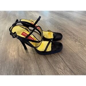 Andrea Pfister Couture Black Suede Strappy Heels Sandals‎ Size 8.5